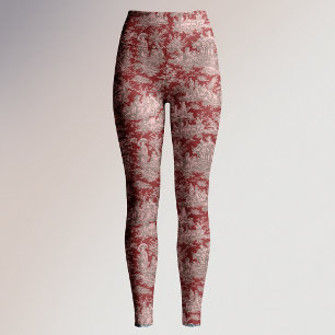 Leggings Toile de Jouy vintage élégante rouge foncé