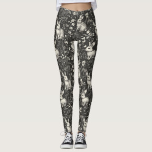 Leggings Toile de lapin français en motif floral noir