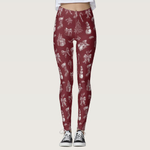 Leggings Toile de Noël Rouge Vintage avec Chaussettes (2)