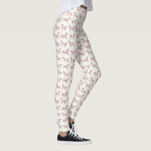 Leggings Toile vintage élégante chevaux au galop rouge et b