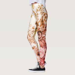 Leggings Toile Vintage en or et rose, floral, no 3