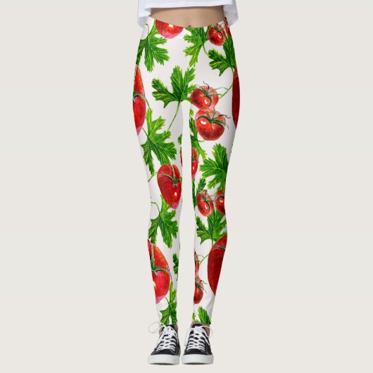 Leggings Tomate avec Motif Feuille (Devant)