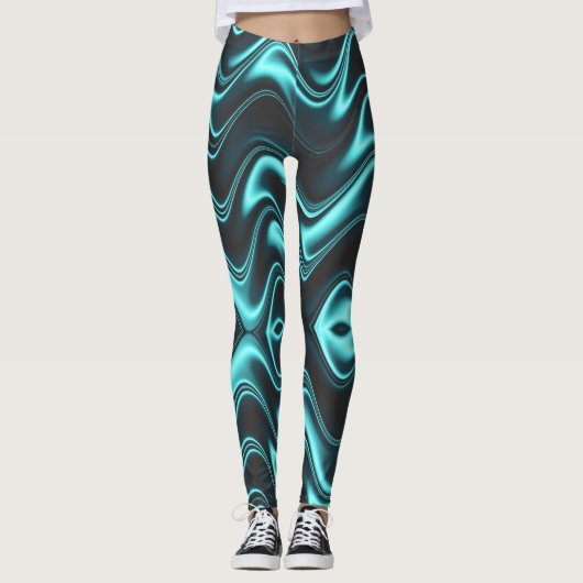 Leggings tons bleu vert mystique et noir (Devant)