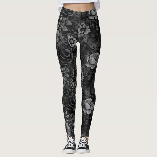 Leggings Tons de gris floral (Devant)