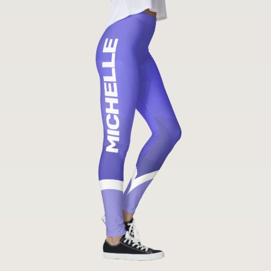 Leggings Tons de violet avec nom blanc et rayures modernes (Droite)