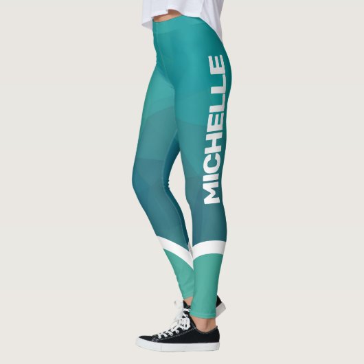 Leggings Tons turquoise avec blanc nom rayé moderne (Gauche)
