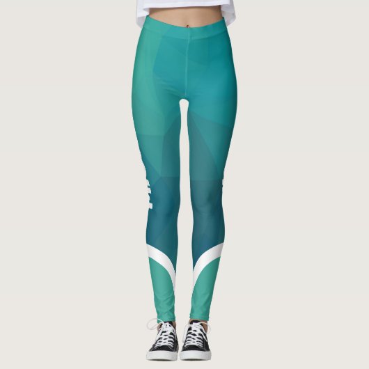 Leggings Tons turquoise avec blanc nom rayé moderne (Devant)