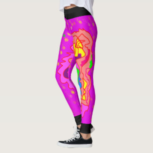 Leggings Top design mode rose et orange multi-motifs