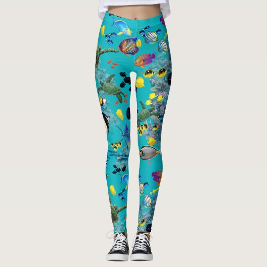 Leggings Tortue de mer tropicale hawaïenne de poissons de (Devant)