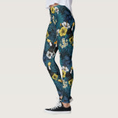 Leggings Toucans et flore tropicale, bleu, jaune, orange (Gauche)