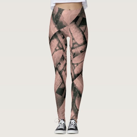 Leggings Tour Eiffel Motif sur rose (Devant)