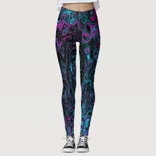 Leggings Tourbillon Abstrait Aqua Magenta et Noir