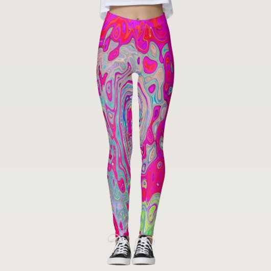 Leggings Tourbillon Abstrait Bleu sarcelle et Rouge Groovy (Devant)