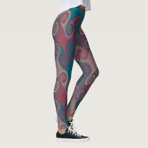 Leggings Tourbillon abstrait rose et turquoise