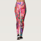 Leggings Tourbillon liquide abstrait rétro groovy rouge aqu (Dos)