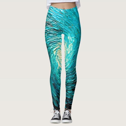 Leggings Tourbillon océan turquoise Abstrait (Devant)