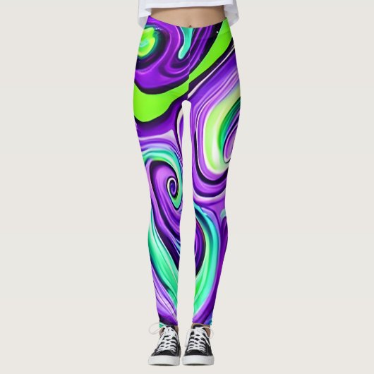 Leggings Tourbillon pourpre et vert (Devant)