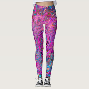Leggings Tourbillon Rétro Abstrait Violet, Bleu et Rouge