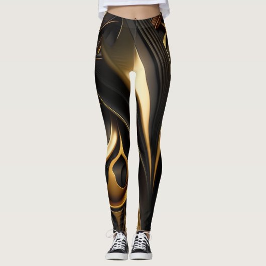 Leggings Tourbillons noir et or luxueux (Devant)