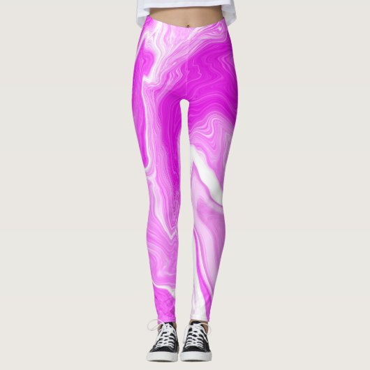 Leggings Tourbillons roses et Marbres blancs (Devant)