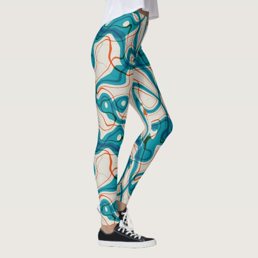 Leggings Tourbillons turquoise et rouge (Droite)