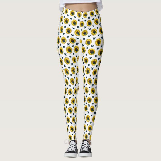 Leggings Tournesol et papillon bleu (Devant)