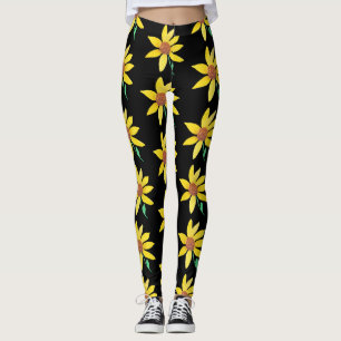 Leggings Tournesol floral aquarelle vibrant peint à la main