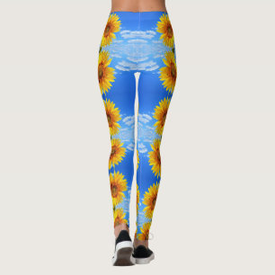 Leggings Tournesol jaune et abeilles sur le ciel bleu - été