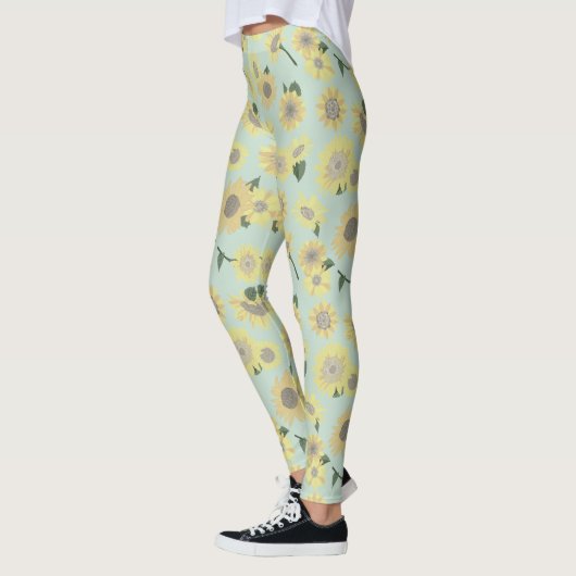 Leggings Tournesol Jaune Whimsical Sur Motif Bleu (Gauche)