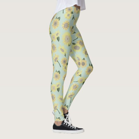 Leggings Tournesol Jaune Whimsical Sur Motif Bleu (Droite)