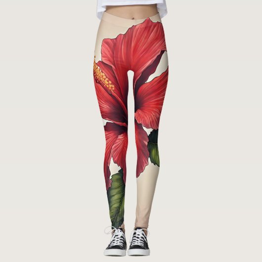 Leggings tout-sur-impression Motif de Hibiscus (Devant)