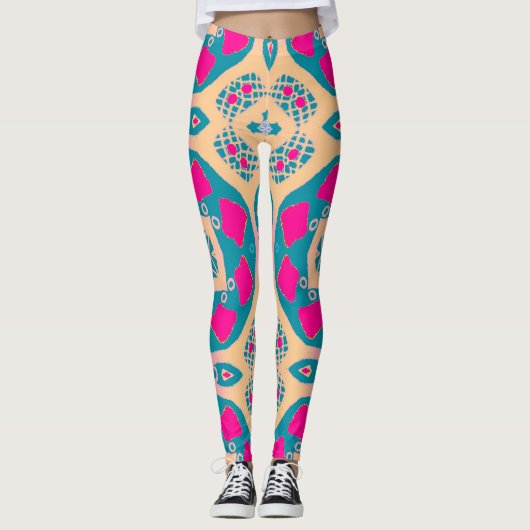 Leggings Traditionnel, patchwork péruvien, motif de tuiles (Devant)