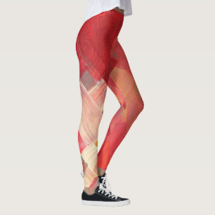 Leggings Traits de pinceau abstraits géométriques rouge, ro