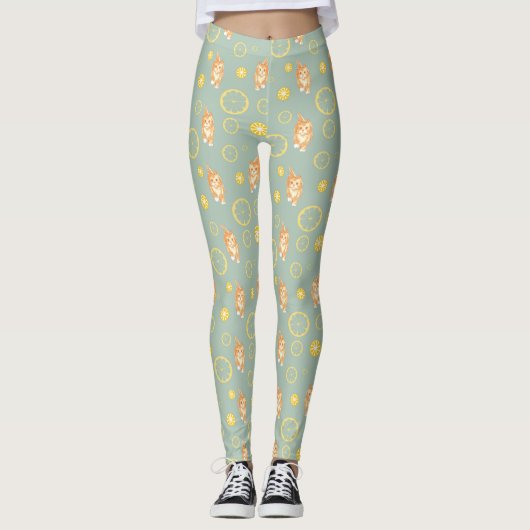 Leggings tranche de citron et motif de chat (Devant)