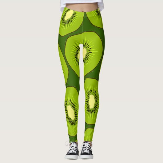 Leggings Tranches de fruits Kiwi : vert foncé. (Devant)