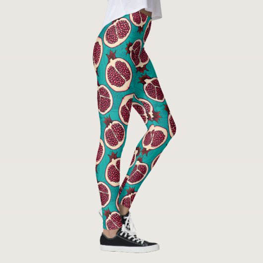 Leggings Tranches de grenade sur turquoise (Droite)