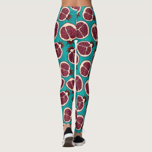 Leggings Tranches de grenade sur turquoise (Dos)