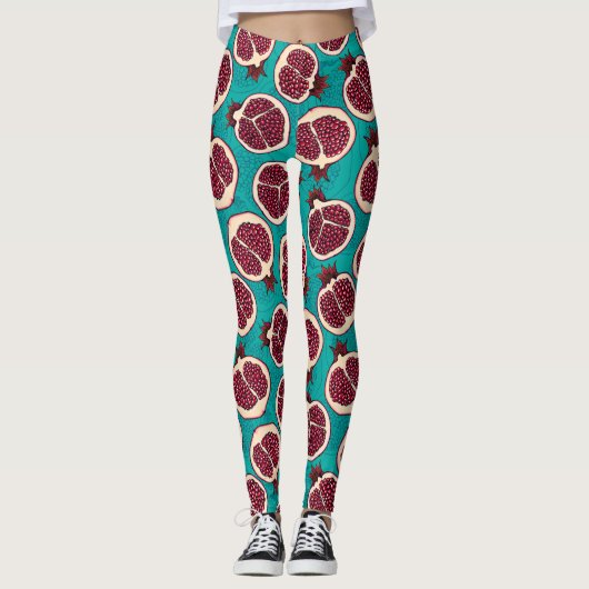 Leggings Tranches de grenade sur turquoise (Devant)