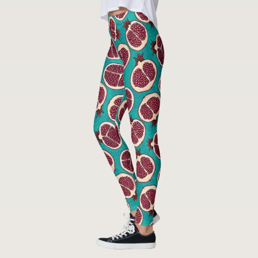 Leggings Tranches de grenade sur turquoise (Gauche)