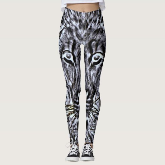 Leggings Transe noire de Blacklight de lion (Devant)