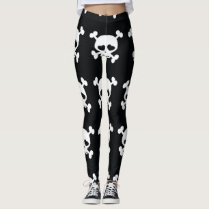 Leggings Traverses du crâne : Motif noir-blanc.
