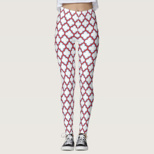 Leggings Trellis blanc et rouge, treillis, Quatrefoil