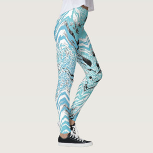 Leggings Trendy Aqua Blue Black White Chevron ZigZag