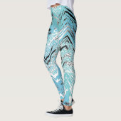 Leggings Trendy Aqua Blue Black White Chevron ZigZag (Gauche)