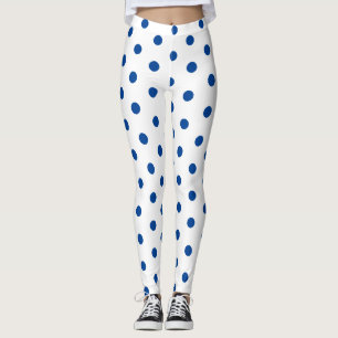 Leggings Trendy Blue Polka dot Pattern On White Retro 