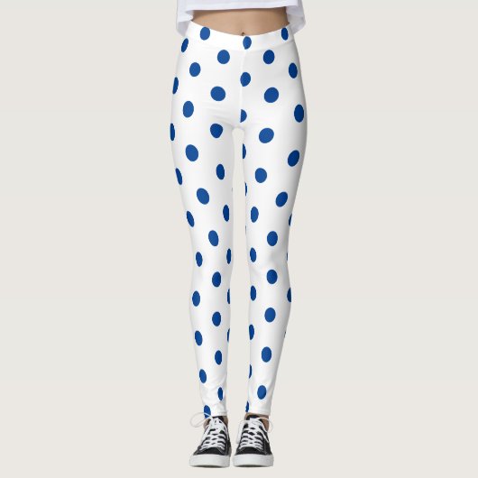 Leggings Trendy Blue Polka dot Pattern On White Retro (Devant)