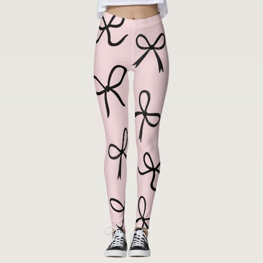 Leggings Trendy Cute Little Black Bows Rose (Devant)