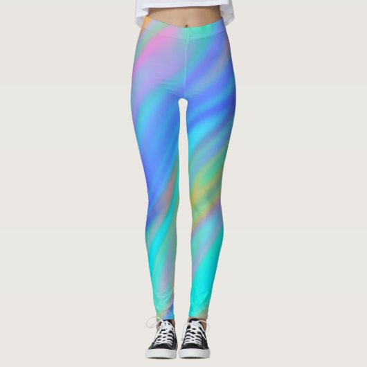 Leggings Trendy luxe vert bleu violet faux holographique (Devant)