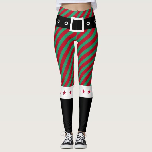 Leggings Trendy Noël Vert Rouge Grilles Sucre de canne Elf (Devant)