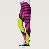 Leggings Triangle rayures en vert citron, rose chaud et noi (Gauche)